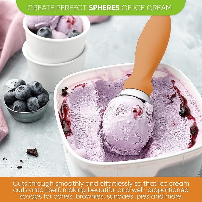 Spring Chef Ice Cream Scoop with Soft Grip Handle, Professional Heavy Duty Sturdy Scooper, Premium Kitchen Tool for Cookie Dough, Gelato, Sorbet, Mango