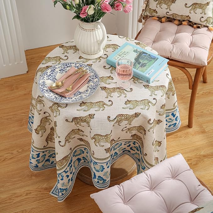 patdrea Designer Linen Rectangular Table Cloth,Vintage Leopard Animal Soft Extra Long Tablecloth,Fall Dacorative Cover for Kitchen Dining,Christmas,Parties,Holiday,Thanksgiving,67"x118"-from