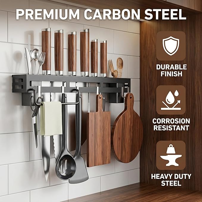 Wall Mount Utensil Rack, 15.7inch Pot Hangers for Kitchen, Kitchen Utensil Hanger for Spoons, Knives, Forks, Chopsticks, Knife Rack