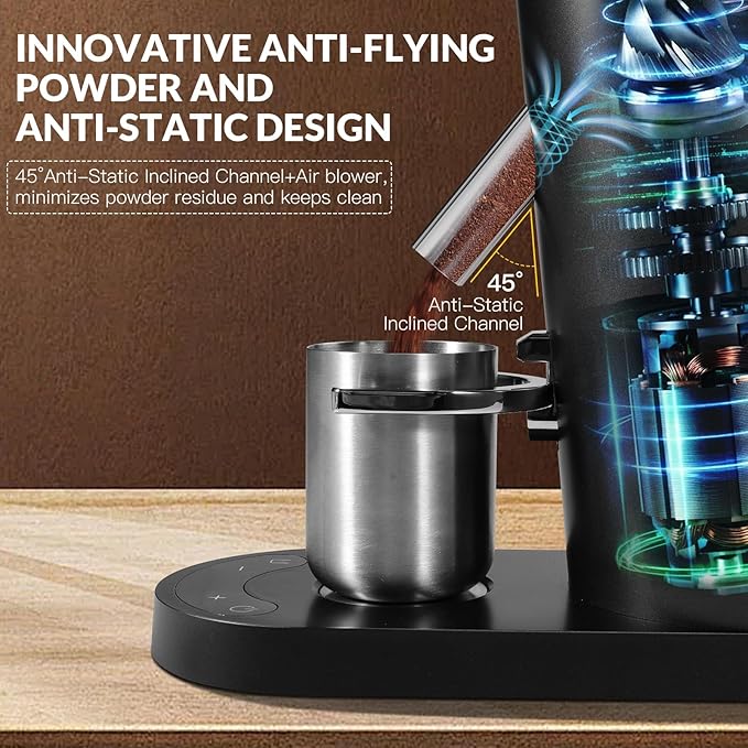 Coffee Grinder, Rechargeable Cordless Stainless Steel Conical Burr Coffee Bean Grinder with Air Blower, 60 Grind Settings, Anti-Static, Compact & Quiet for Home,Office, Camping Use, Black