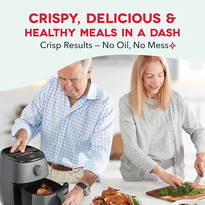 Dash Tasti-Crisp™ Air Fryer - AirCrisp® Technology - Compact Design with Adjustable Temperature Control - Nonstick Fry Basket & Auto Shut-Off Feature - 2.6 Quarts - Cool Grey