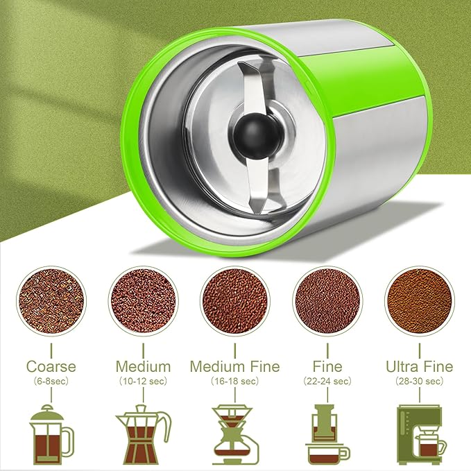 Coffee Grinder, Wancle Electric Coffee Grinder, Quiet Spice Grinder, One Touch Coffee Mill for Beans, Spices and More, with Clean Brush (Green+Stainless Steel+Green)