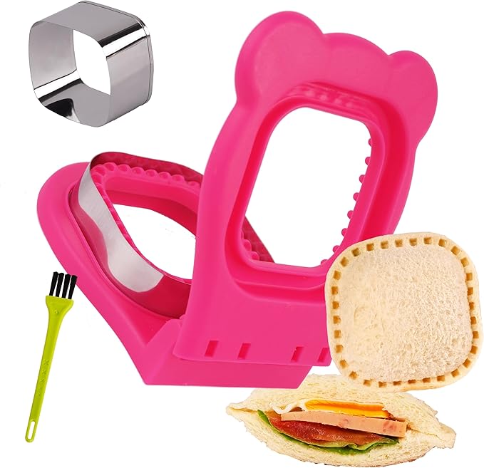 LEPCY Uncrustables Sandwich Maker Sealer Cutter, Crustless Sandwich Cutter, PB&J Uncrustable Maker - Color Rose Red, Square Shape