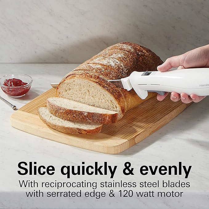 Hamilton Beach Electric Knife, White & 6-Speed Electric Hand Mixer with Whisk, Traditional Beaters, Snap-On Storage Case, White