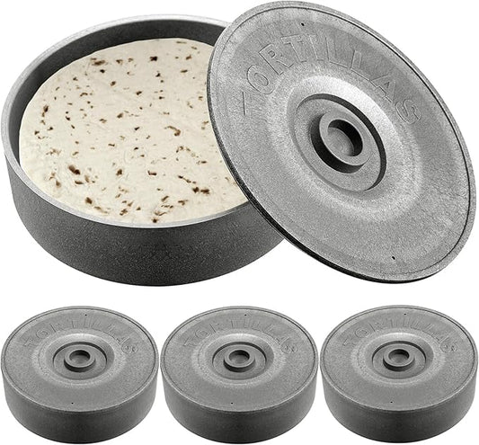 Sabary 4 Pcs Tortilla Warmer with Lid 8.5 x 2.4 Inch Robust Plastic Tortilla Holder Taco Keeper Pancake Waffles Food Container Microwave Save for Mexican Night Fiesta Party Home Restaurant Bar (Gray)