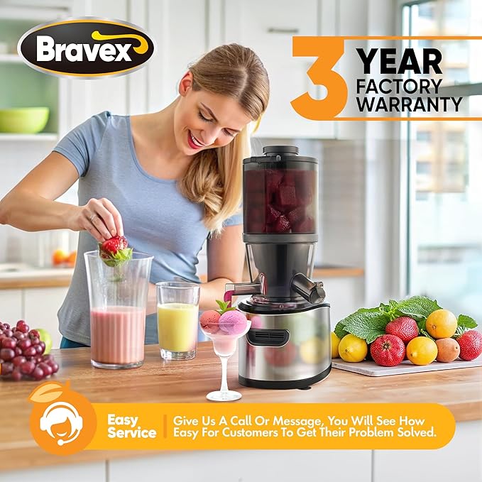 Cold Press Juicer, 5.51" Wide Feed Chute Juice Extractor Machine with 250W, High Juice Yield, Slow Masticating Juicer for Whole Vegetables & Fruits, Healthy Ice Cream Maker