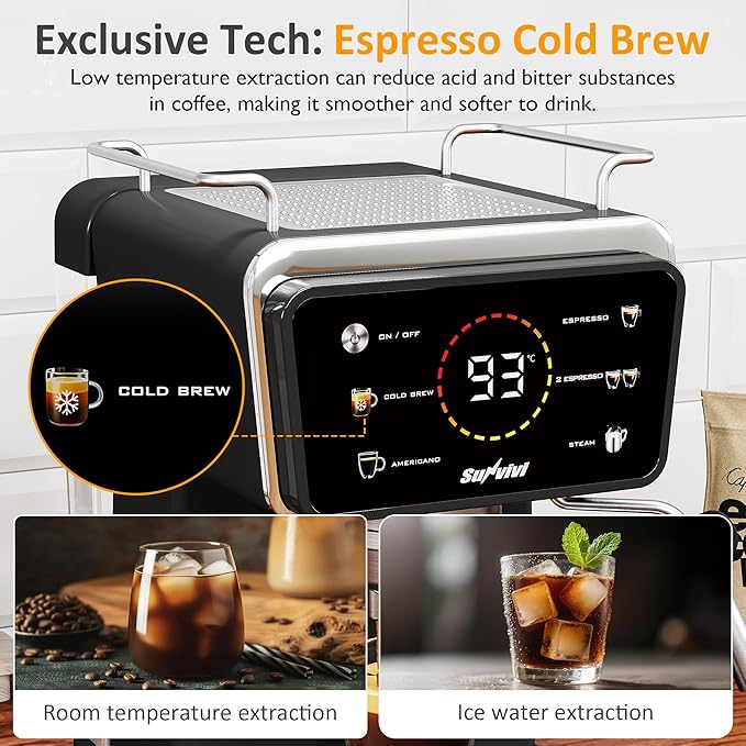 SUNVIVI 20 Bar Espresso Machine for Home and Office, 3-in-1 Iced Coffee Maker with Milk Frother, Espresso Shot & Iced Coffee, LED Touchscreen, 52OZ Removable Water Tank, Professional Coffee Brewing