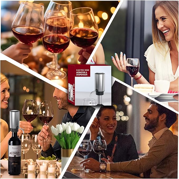Wine Aerator Electric Wine Decanter Automatic Wine Aerator, Wine Dispenser Wine pourer with Rechargeable for Christmas, parties, weddings, dates (Silver)