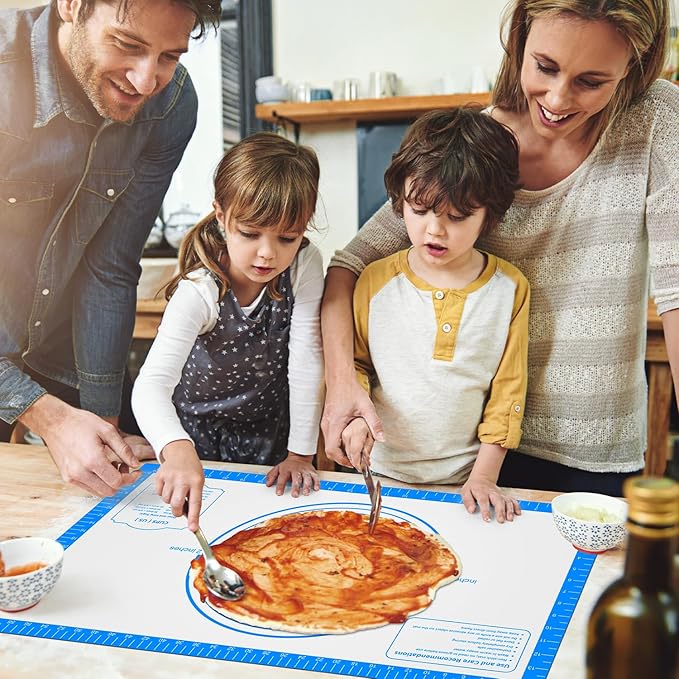 Silicone Pastrty Mat for Dough Rolling, Silicone Baking Mat with Measurement, Fondant Mat for Making Cookies Macarons Bread Pizza Oven Mat, Silicone Mat for Baking