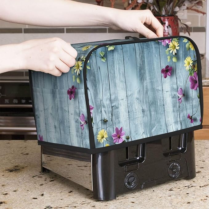 Blue Wood Texture Toaster Cover, 2 Slice, Dust-Proof, Washable, with Top Handle