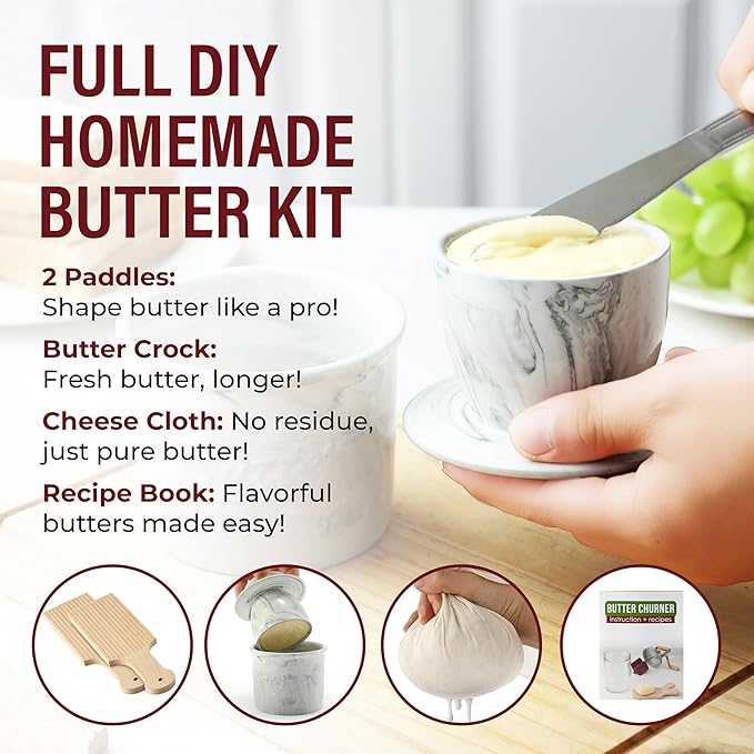 Dazey Butter Churner - Butter Crock, Cheese Cloth, Paddles, Recipe Book INCLUDED- Hand Crank Churn Manual Butter Maker- Create Delicious Homemade Butter With Your Own Dazey Churner