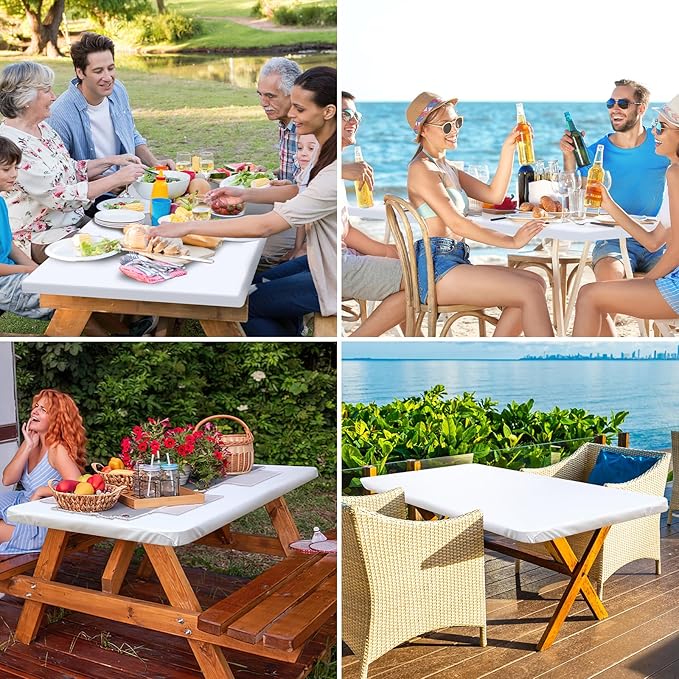 homing Rectangle Table Cloth Cover, Waterproof Polyester Elastic Fitted Tablecloth, Fits for 4 Foot Folding Tables, Washable Table Protector for Picnic, Camping, Outdoor (White, 30" x 48")