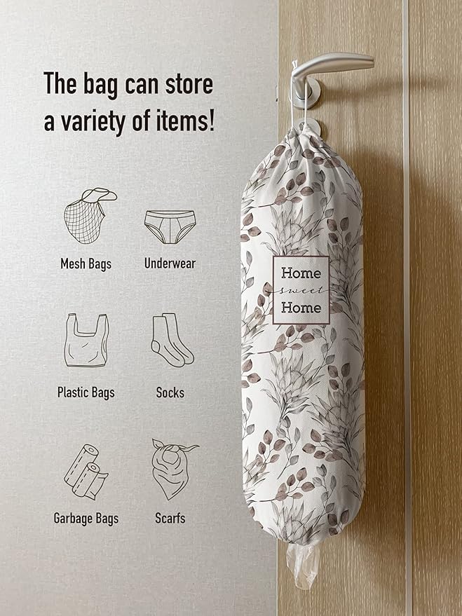 Hglian Grocery Plastic Bag Holder,Watercolor Leaves Plastic Bags Organizer Shopping Bags Storage,Farmhouse Home Kitchen Decor,Gifts for Women