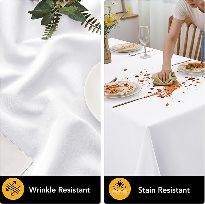 10-Pack White Tablecloths for Rectangle Tables, 60 x 120 Inches, Stain-Resistant Polyester Fabric for 6 Foot Tables - Washable Table Covers for Weddings, Banquets, Birthday, Parties, Events