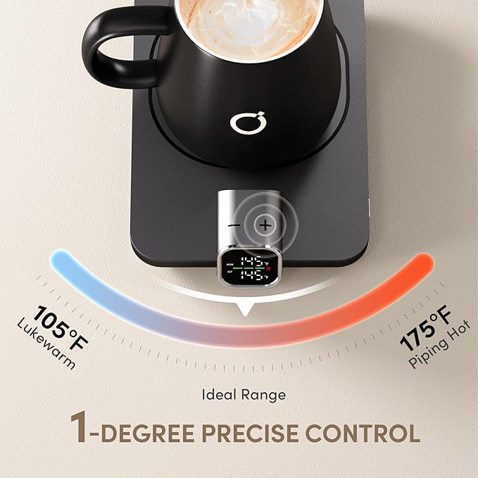 2Pcs Heated Coffee Mug Warmer & Mug Set - Heated Mug Warmer Plates with Auto Shut Off, 1°F Precise Electric Coffee Warmer Plates for Desk, Valentine's Day Gift for Couple, Dark Grey and Pink