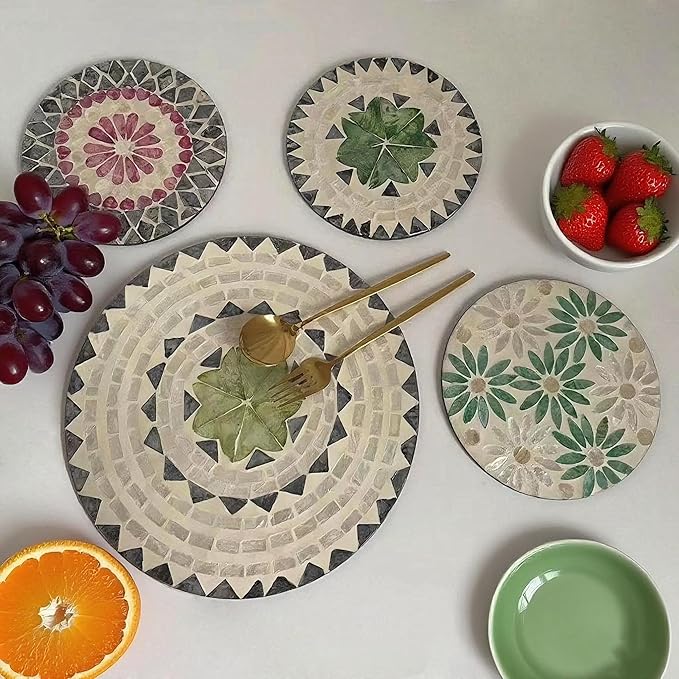 13 Inch Mother of Pearl Shell Placemat Plate – Large Round Decorative Heat for Table or Kitchen, Cabinet, Tabletop (Water Lily Shell, 13 Inch)
