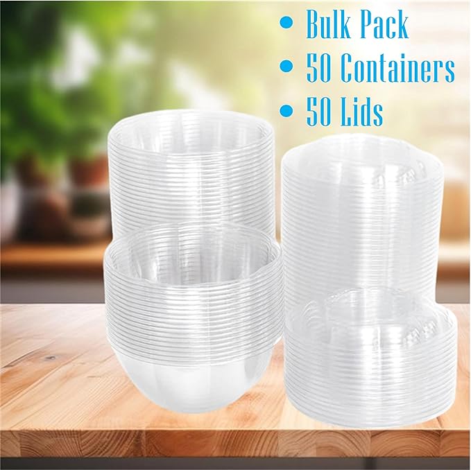 Mr Miracle Clear 32 Ounce Plastic Salad Bowls with Snap-On Lids. Pack 50. Airtight Disposable Salad Containers for Lunch, Meal Prep, Parties. Ideal as Disposable Salad Bowls with Lids