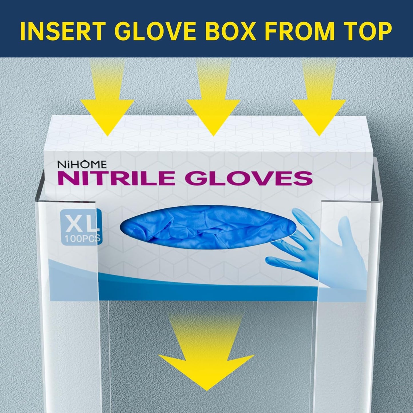 NiHome Multi-Tier Clear Acrylic Wall Mount Glove Box Holder Tissue Box Dispenser for Kitchen, Bathroom, Garage, Lab, Salon, Space-Saving Adjustable Organizer for Gloves, Tissues, Baby Wipes (2-Tier)