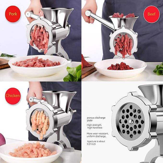 Meat Grinder Manual Mincer - Meat Grinders For Home Use Sausage Maker & Burger Patty Stuffer with Table Clamp, Hand Operated Kitchen Tool for Homemade Pork, Beef, and Sausage - Easy to Clean