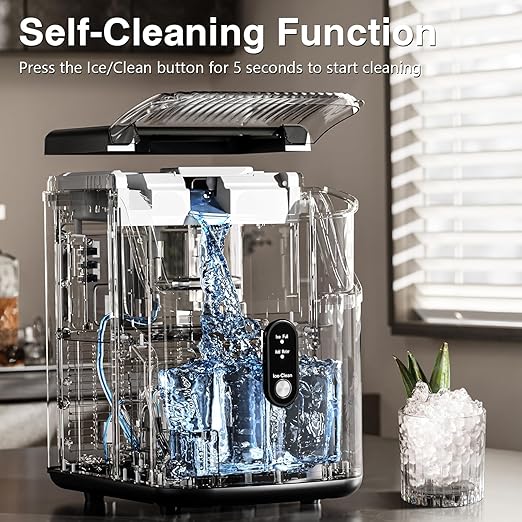 Antarctic Star Nugget Ice Maker Countertop, Chewable Nugget Ice Machine with Automatic Cleaning, Fast Ice Making 34Lbs/24H, One Click Operation for Party/Home/Bar/RV (Stainless Steel Silver)