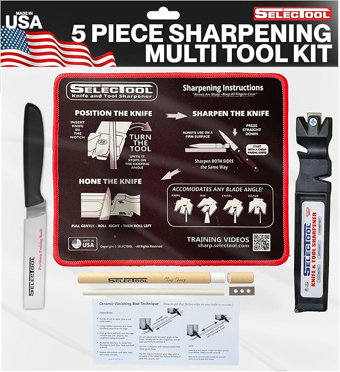 Selectool Tool and Knife Sharpener MultiTool Blade Sharpener for Kitchen Knives, Pocket Knife, Tools, Scissors, Axes & More, EDC Gadgets for Outdoor Hunting and Fishing, Effortless, Made in USA, 5 pcs