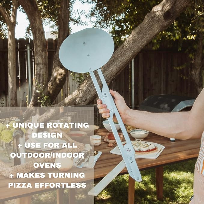 Rotating Pizza Peel I Professional Cook Bakery Home Chef I Stainless Steel Spatula for the Perfect Crust I Lightweight, Long Handle, Easy to Clean 10” Spinning Disk for 14” Cake Pie