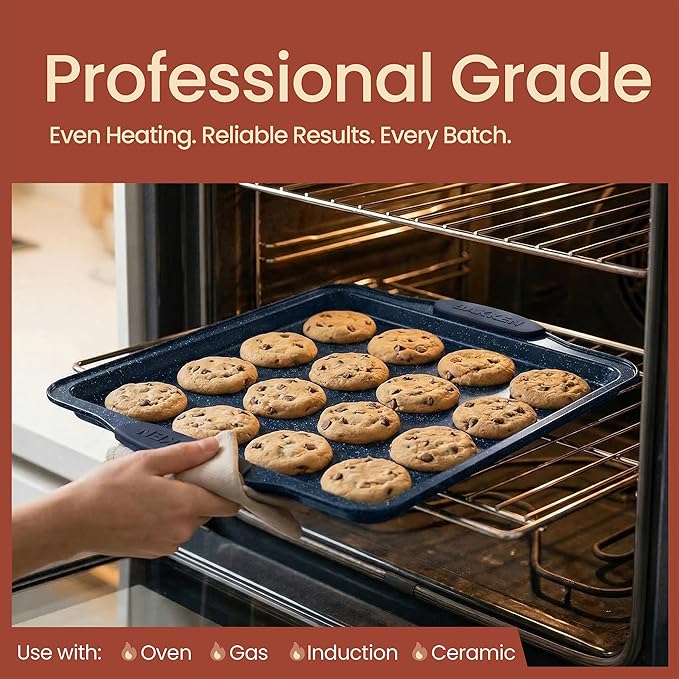 BAKKEN Kitchen Baking Pan Set - Nonstick Coating, Carbon Steel Bakeware Sets with Blue Silicone Handles, Baking Kitchen Essentials, PFOA, PFOS, PTFE Free, Oven Safe Tray (Up To 450° F), Set of 8