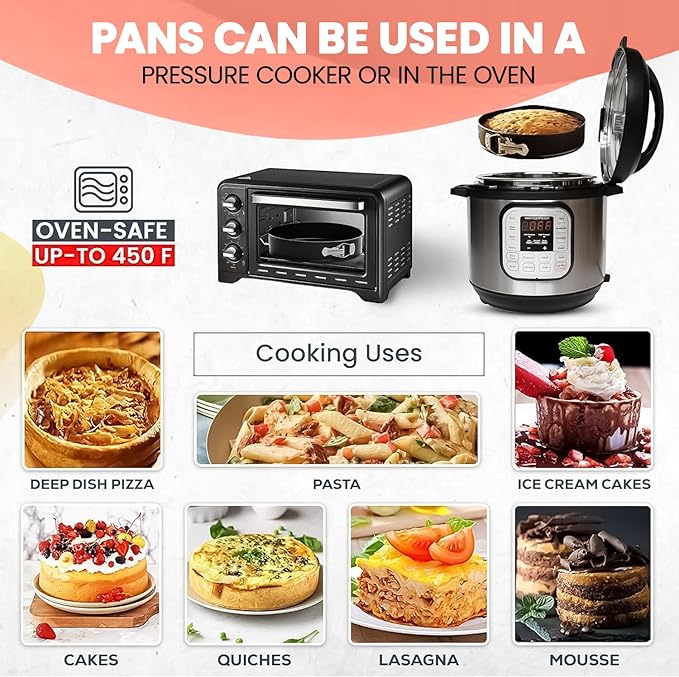 RFAQK 150PCs Cake Pan Set for Baking + Cake Decorating Supplies: 3 Round Non Stick Springform Pan Set (4, 7, 9 inches),24 Icing Tips,Cake Leveler–Multi-functional Leak-Proof Cake Pans & eBook