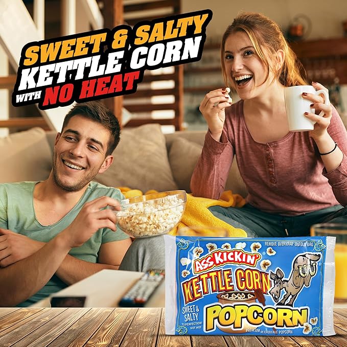 KICKIN’ Kettle Corn Microwave Popcorn - 6 Pack - Ultimate Sweet Gourmet Gift - Try if you dare!