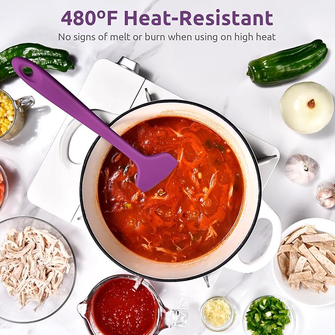 14in Extra Long Silicone Spatula: U-Taste 480ºF Heat Resistant Flexible Baking Mixer Scraper, Large Rubber Mixing Stirring Scraping Seamless Kitchen Turner Utensil for Nonstick Cookware (Purple)