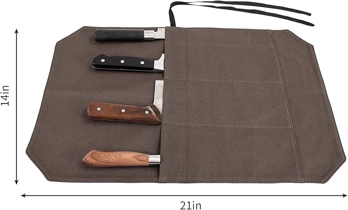 HERSENT A Chef's Knife Roll Bag - Portable Travel Chef Knife Case Carrier Holder Storage Bag With 4 Slots Best Gift For Pro Chef Or Culinary Enthusiasts Men Women HGJ03-P (Coffee)
