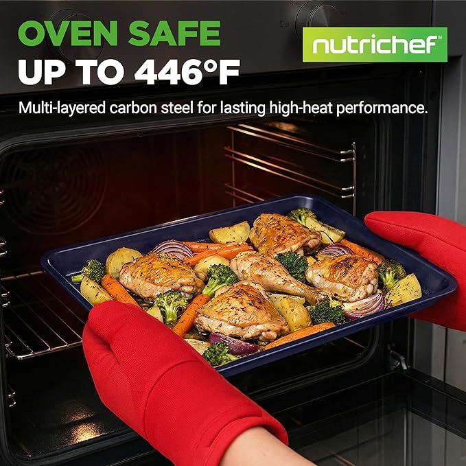 NutriChef 6-Piece Nonstick Baking Pans - Carbon Steel Non toxic Bakeware set with Cookie Sheets, Muffin, Loaf, Round & Square Pan - Restaurant Quality Baking Tray, Easy Clean, Dishwasher & Oven Safe