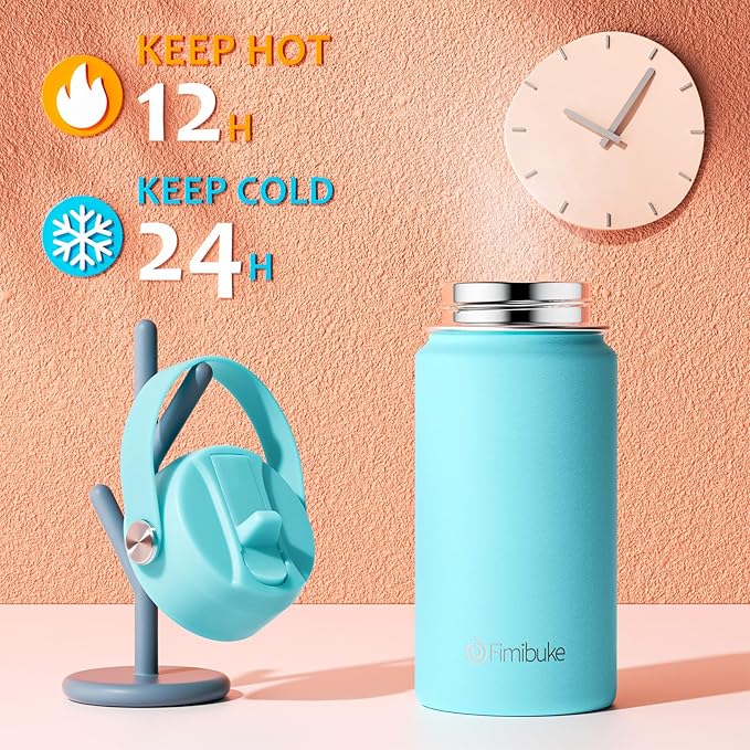 Fimibuke Kids Insulated Water Bottle, 14oz BPA FREE 18/8 Stainless Steel Travel Tumbler Double Wall Vacuum Leak Proof Kids Cup with Straw Metal Water Bottle for School Boys Girls(1 Pack, Sky)