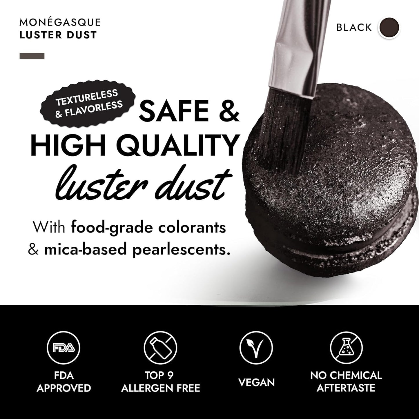 MONÉGASQUE Black Edible Glitter for Drinks 15g – Black Edible Glitter for Cakes & Cocktails – Halloween Sprinkles Luster Dust for Drinks, Cake, Cocktail, Cupcakes – Drink Shimmer – Spray Cakes Powder