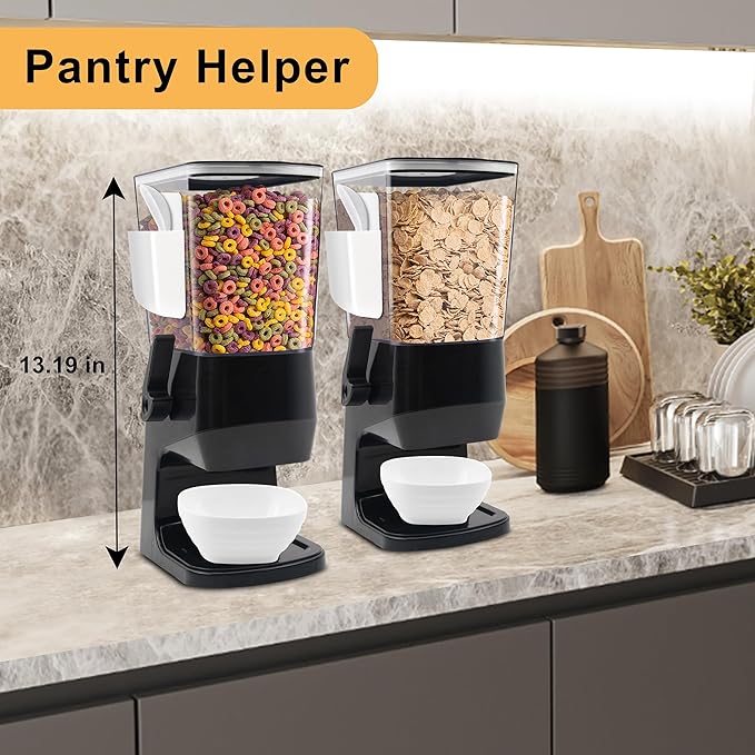 Cereal Dispenser Countertop Black 2 Pack, Dry Food Dispenser with Bowls Spoons Cutlery Box, 3.2L Cereal Containers Storage Food Dispenser, for Pantry Kitchen Organization Oatmeal Nut Granola