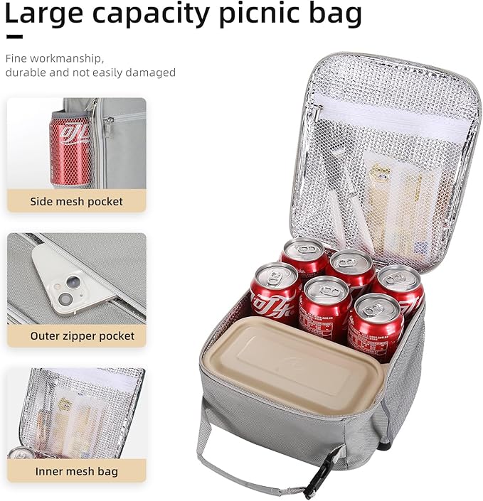 Lovoeo Lunch box Lunch bag for men women Insulated Lunchbox Lunch bags for Work Picnic Travel (Light grey)