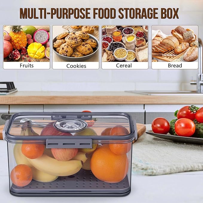 Gifhomfix Bread Box Bread Boxes for Kitchen Counter Airtight, Time Recording Bread Storage Container with Lid, Bread Keeper for Homemade Bread, Toast, Bagel, Donut and Cookies, Grey