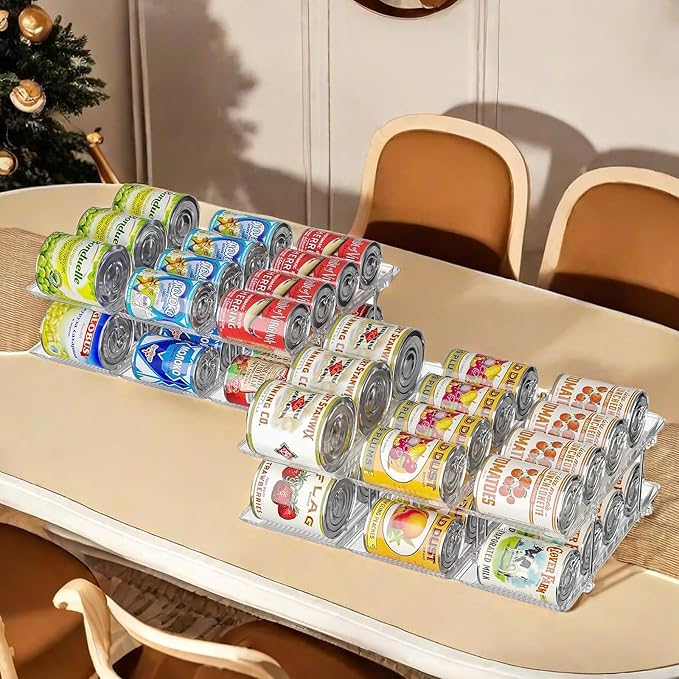 Jsyrjing Can Organizer for Pantry, Modular 2-Tier Can Dispenser with Flexible Combination Design, Clear Extra-Thick Durable 2-Pack Storage Rack for 48 Cans, Stackable for Cabinet, Fridge, Countertop