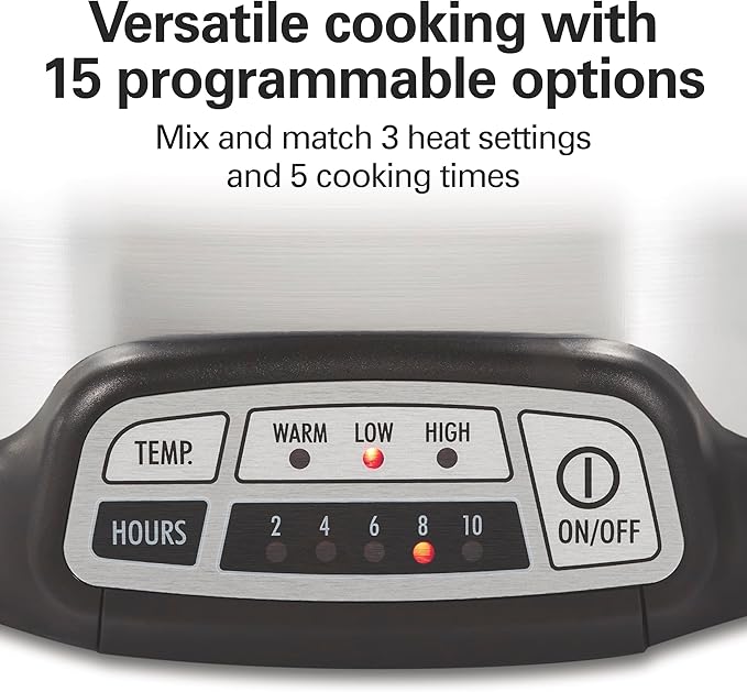 Hamilton Beach 7 Quart Programmable Slow Cooker With Flexible Easy Programming, 5 Cooking Times, Dishwasher-Safe Crock & Lid, Silver (33473)