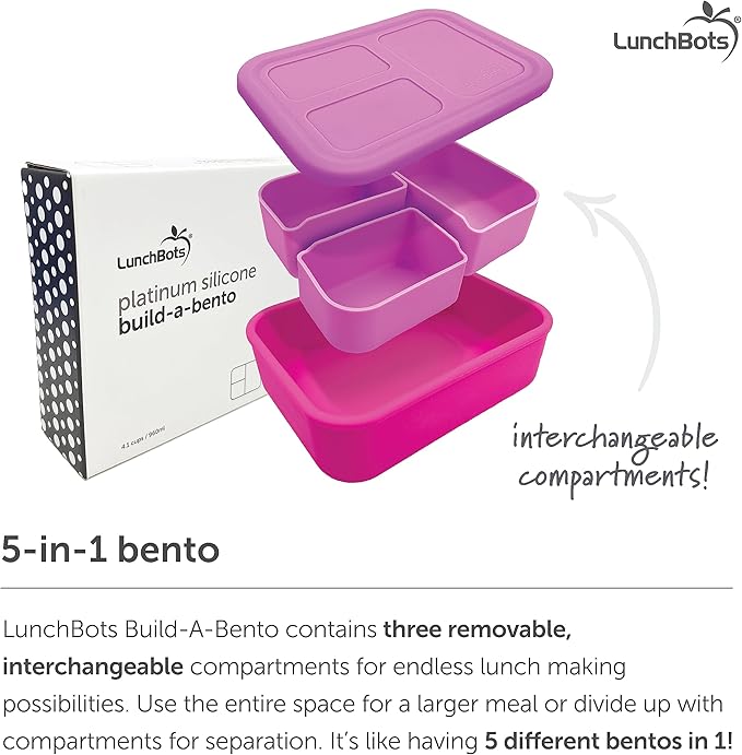 LunchBots Build -a- Bento Lunch Box, Silicone Bento Box for Kids, Multi-Compartment Lunch Container, Oven & Dishwasher Safe, BPA Free, 32 oz - Tie Dye Green