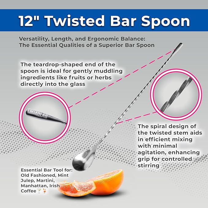 Bar Tool Set, Premium 6-Piece Bartender Tools – Effortlessly Mix Cocktails After a Long Day – Includes Jigger, Strainer, Muddler, Ice Tongs, Spoon, and Holder (Shaker Not Included)