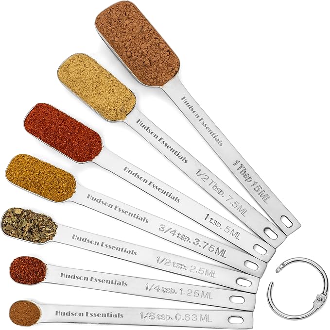 Hudson Essentials Stainless Steel Measuring Spoons Set for Dry or Liquid - Fits in Spice Jars - Set of 7