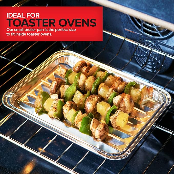 Stock Your Home Disposable Aluminum Foil Broiler Pan (10 Pack) for Oven - Durable Broiling Drip Trays with Ribbed Bottom Surface for BBQ Grill-Like Texture - 13x9 Inch Pans
