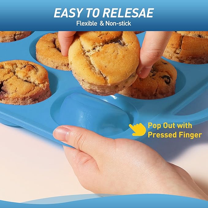 Socisen 2 Packs 6 Cups Silicone Muffin Pan with Metal Reinforced Frame Jumbo Size Cupcake Pan Tray Egg Bites Silicone Molds Muffin Tin Tart Pans Bundt Pan Reposteria Accesorios Moldes Para Pasteles