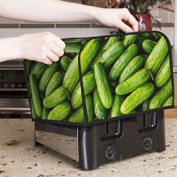 Green Cucumbers Covers for Toasters 4 Slice,Cute Funny Bread Machine Cover with Handle,Washable Stain Resistant Kitchen Small Appliance Cover Dining Decor