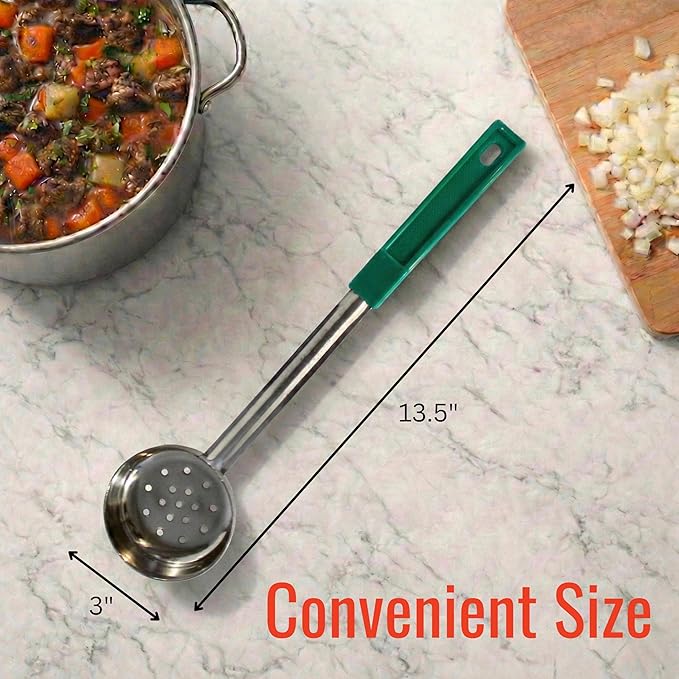 4 Ounce Slotted Stainless Steel Portion Control Ladle Spoon for Measuring and Serving; Commercial Grade Serving Scoops [Pack of 12]