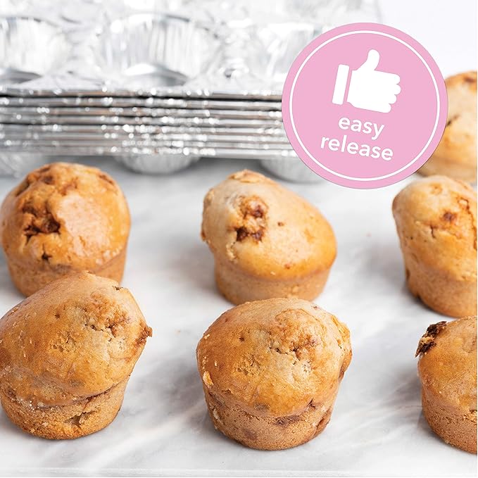 PLASTICPRO Aluminum Foil Muffin Pans Reusable and Disposable, Holds 6 Cupcakes/Muffin & Pie foil Pan Pack of 50