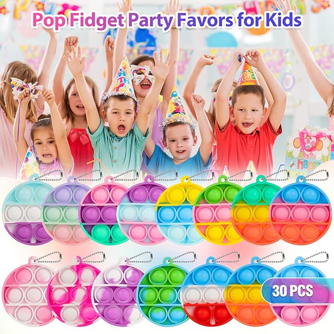 Pop Fidget Toys Bulk Its Party Favors for Kids 4-8 8-12 30 PCS Mini Pop Keychain It Sensory Fidget Toy Pack Fidgets for Classroom Prizes Students Kids Carnival Birthday Goodie Bag Stuffers Fillers