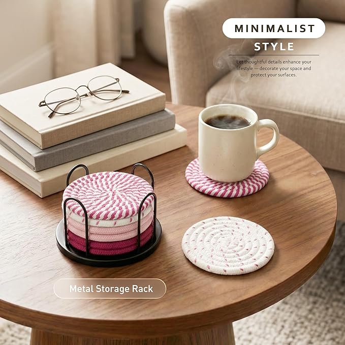 Lazebox Coasters Set of 8 for Drinks, 4 Inch Large Coasters for Coffee Table, Tabletop Protection for Hot & Cold Drinks, Versatile Coasters for Home Decor, Non-Slip & Easy to Clean