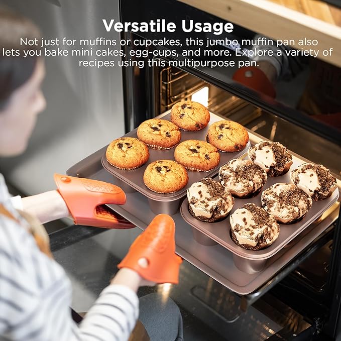 Silver Popover Pan - 6-Cavity Non-Stick Tray Mold for Premium Homemade Cupcakes, Muffins, Cheesecakes, Breads - Professional Grade for Bakery & Kitchen Oven